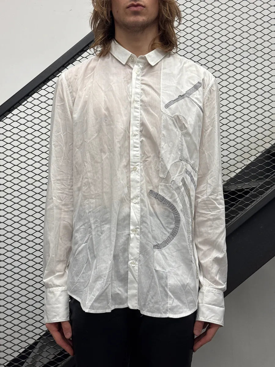 2000s Marithé + François Girbaud White Abstract Stripe Panel Shirt sRQnMZty 1