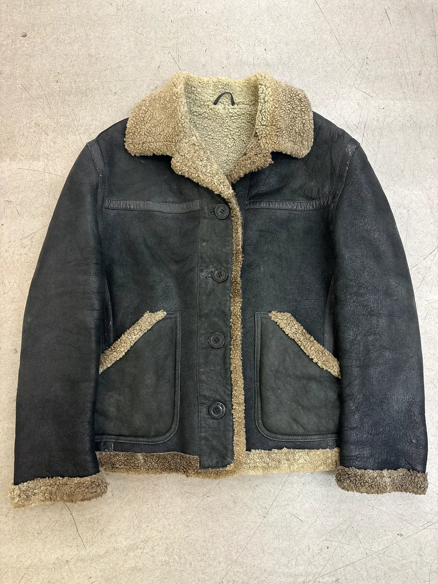 1990s Gianfranco Ferré Black Shearling Aviator Leather Jacket sUiZnjXY 0