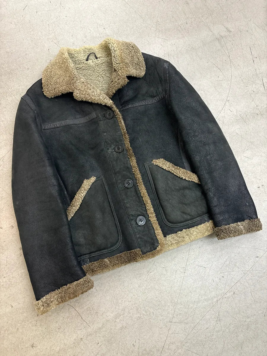 1990s Gianfranco Ferré Black Shearling Aviator Leather Jacket sUiZnjXY 3