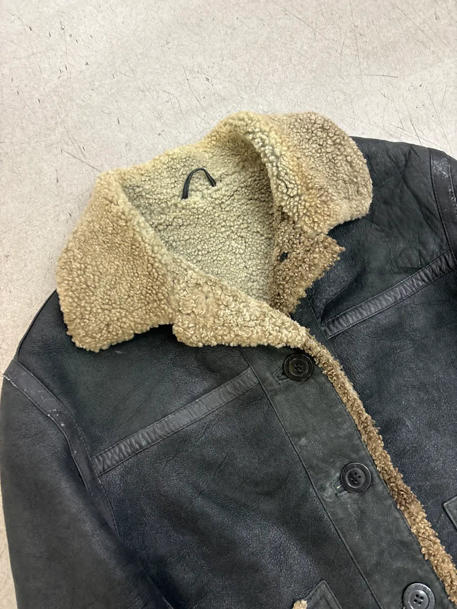 1990s Gianfranco Ferré Black Shearling Aviator Leather Jacket sUiZnjXY 4