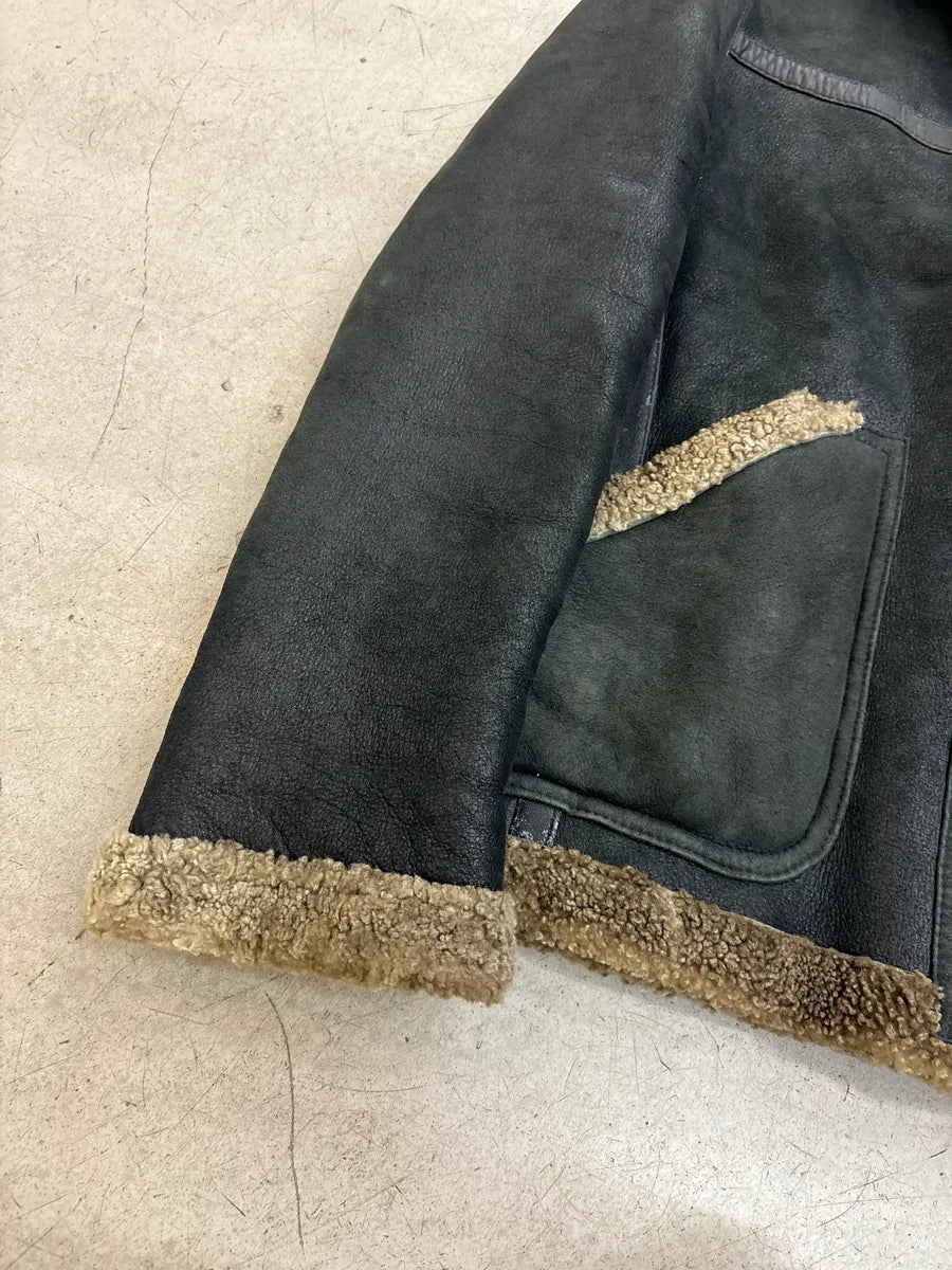 1990s Gianfranco Ferré Black Shearling Aviator Leather Jacket sUiZnjXY 7