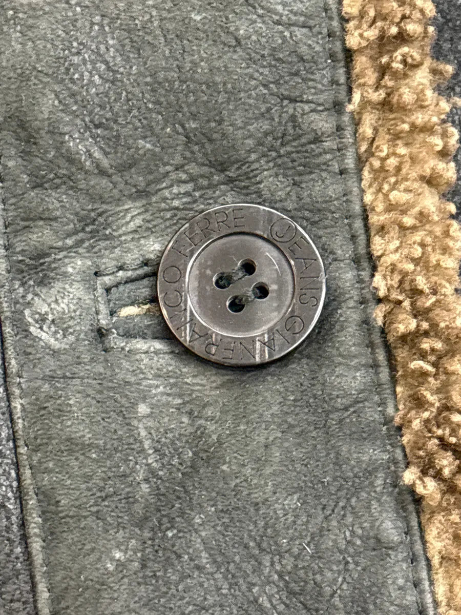 1990s Gianfranco Ferré Black Shearling Aviator Leather Jacket sUiZnjXY 9