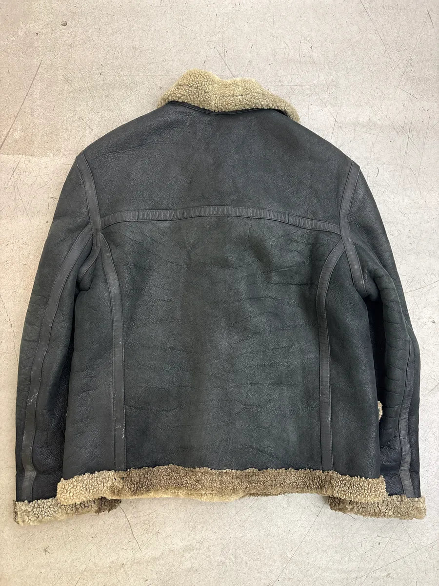 1990s Gianfranco Ferré Black Shearling Aviator Leather Jacket sUiZnjXY 5