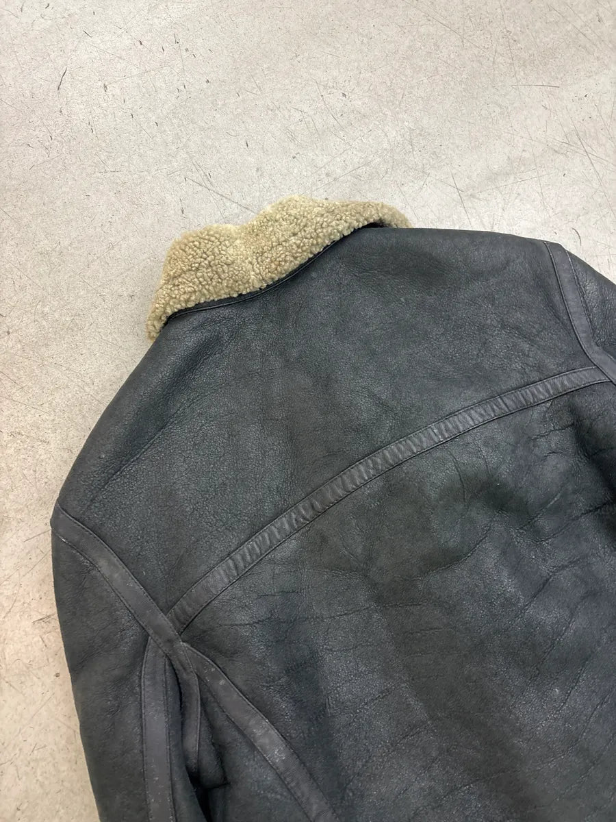 1990s Gianfranco Ferré Black Shearling Aviator Leather Jacket sUiZnjXY 8
