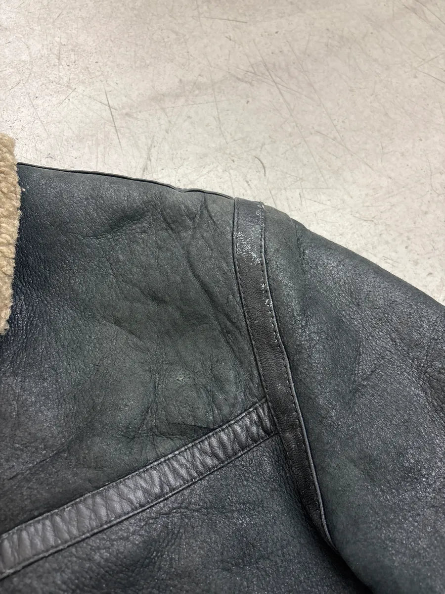 1990s Gianfranco Ferré Black Shearling Aviator Leather Jacket sUiZnjXY 10