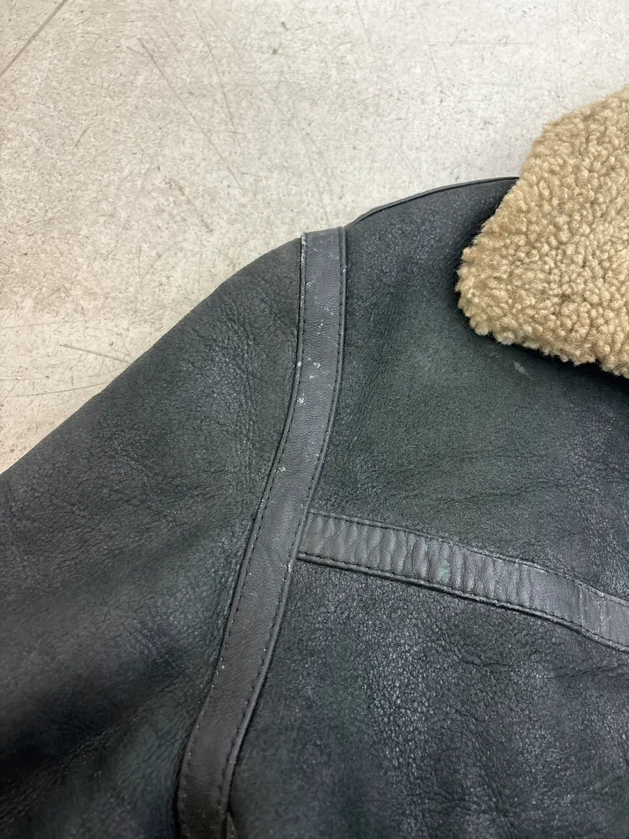 1990s Gianfranco Ferré Black Shearling Aviator Leather Jacket sUiZnjXY 11
