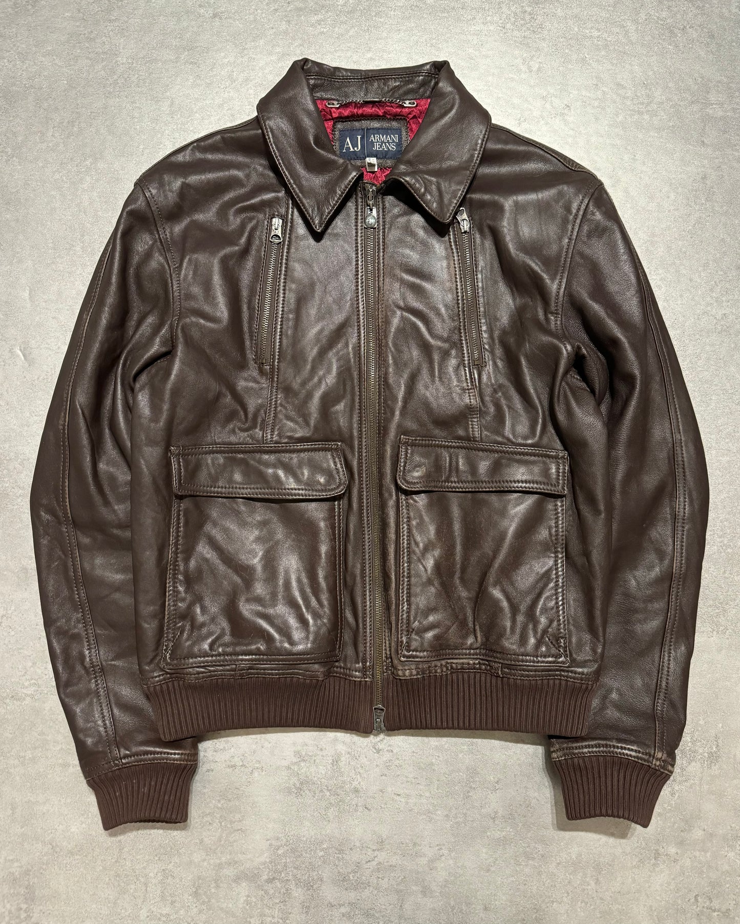 AW2007 Armani Brown Utility Leather Jacket  (M) - 3