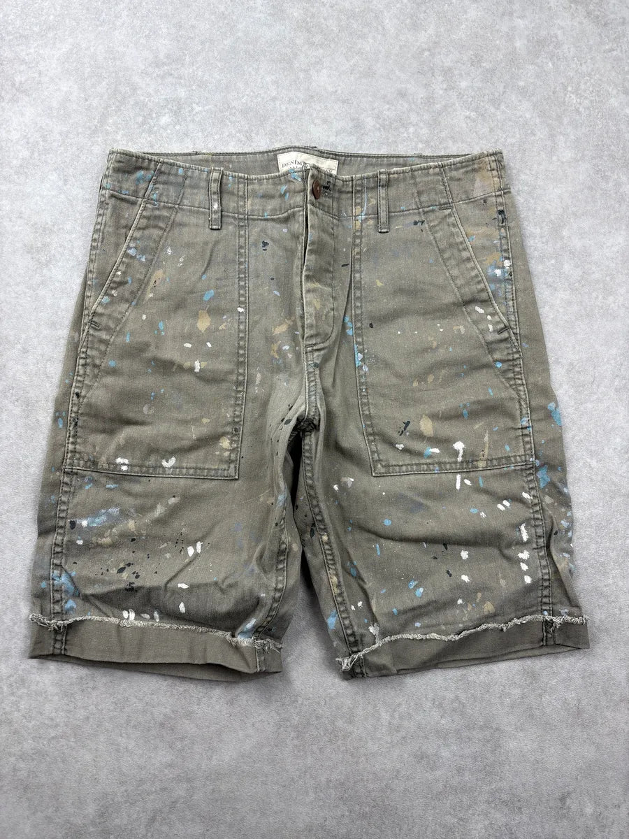 2010s Ralph Lauren Khaki Paint Splatter Herringbone Shorts sWwPqTNB 0