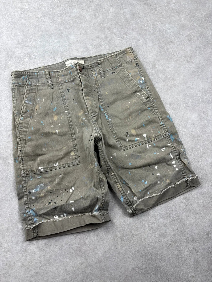 2010s Ralph Lauren Khaki Paint Splatter Herringbone Shorts sWwPqTNB 4