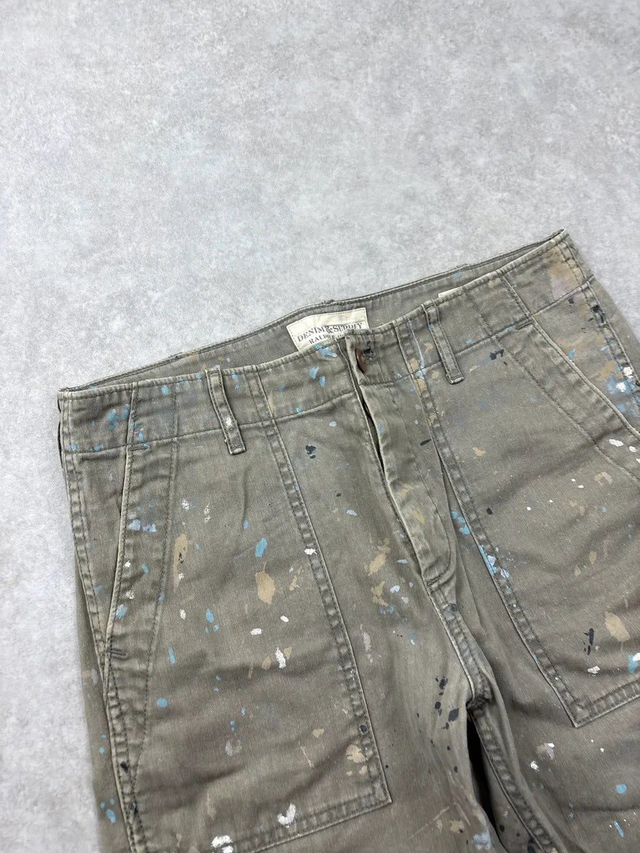 2010s Ralph Lauren Khaki Paint Splatter Herringbone Shorts sWwPqTNB 8