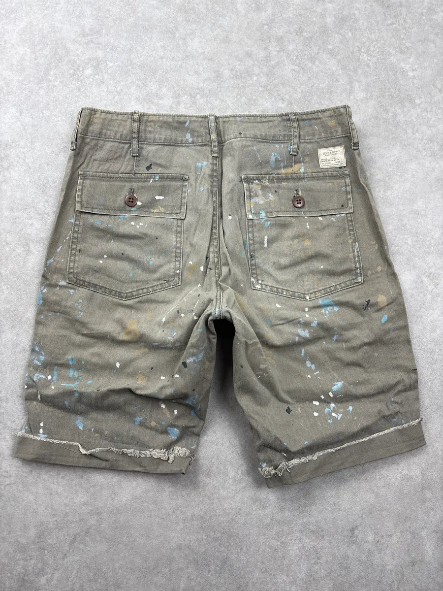 2010s Ralph Lauren Khaki Paint Splatter Herringbone Shorts sWwPqTNB 5