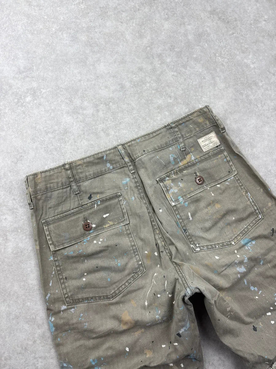 2010s Ralph Lauren Khaki Paint Splatter Herringbone Shorts sWwPqTNB 10