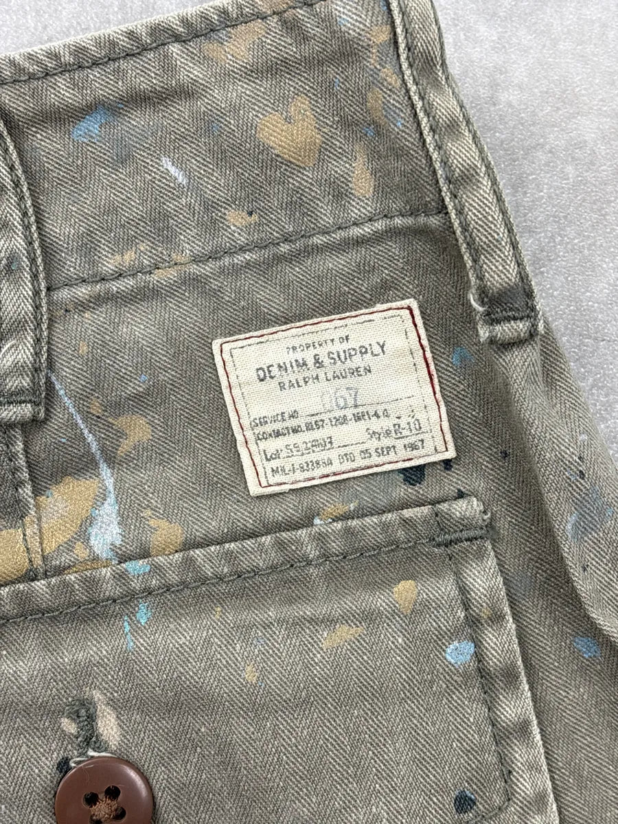 2010s Ralph Lauren Khaki Paint Splatter Herringbone Shorts sWwPqTNB 11