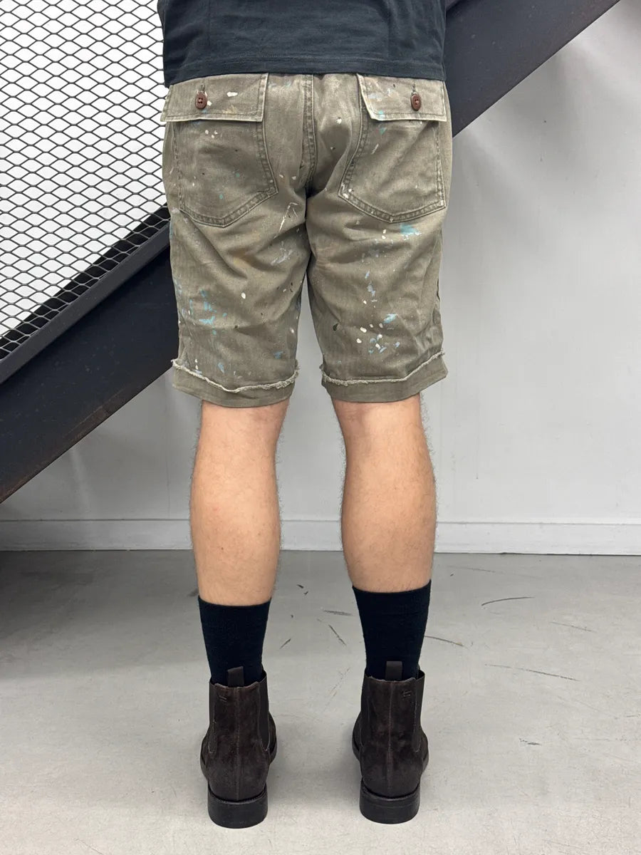 2010s Ralph Lauren Khaki Paint Splatter Herringbone Shorts sWwPqTNB 3