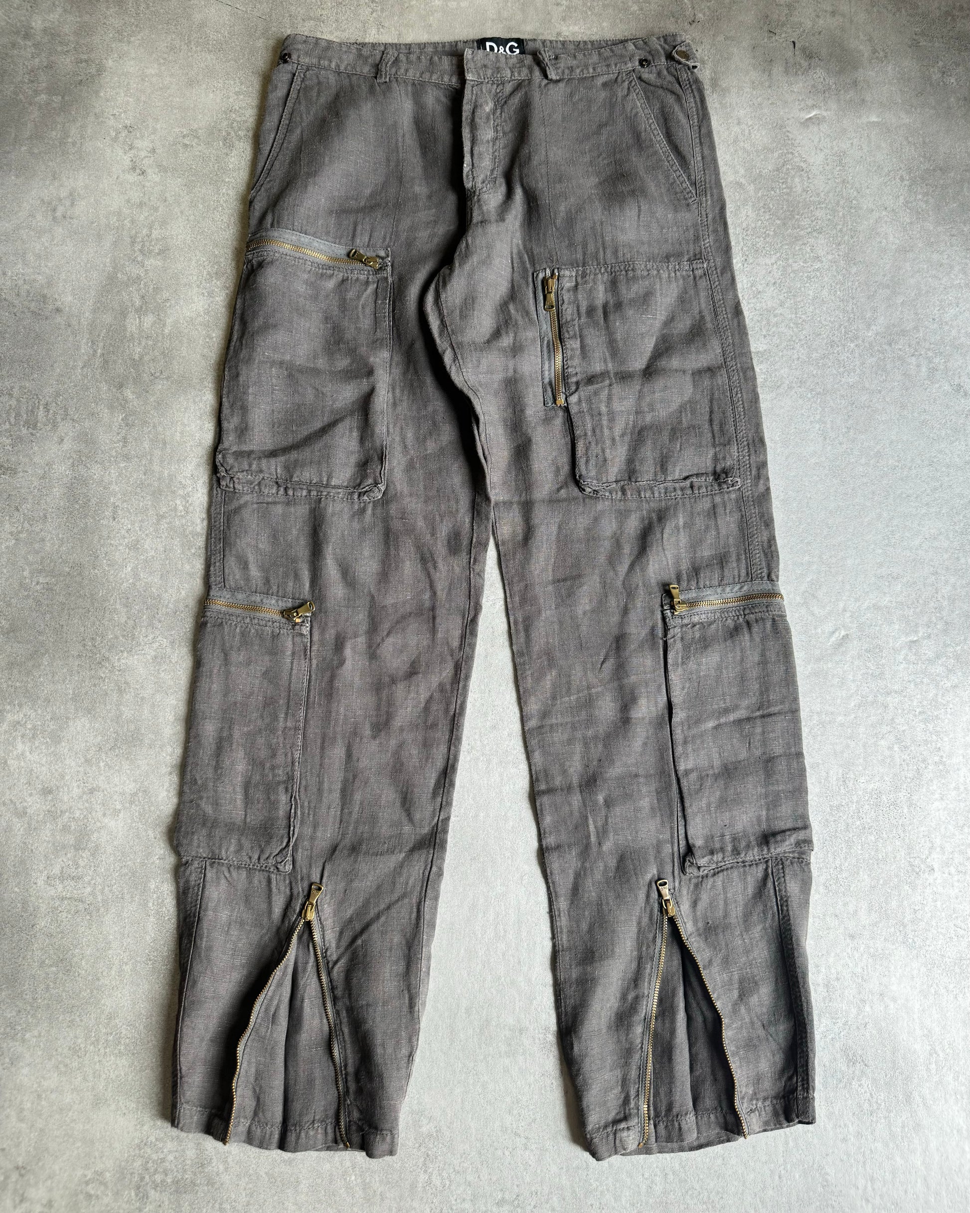 AW2004 Dolce & Gabbana Linen Multi Zips Cargo Pants (L) - 1