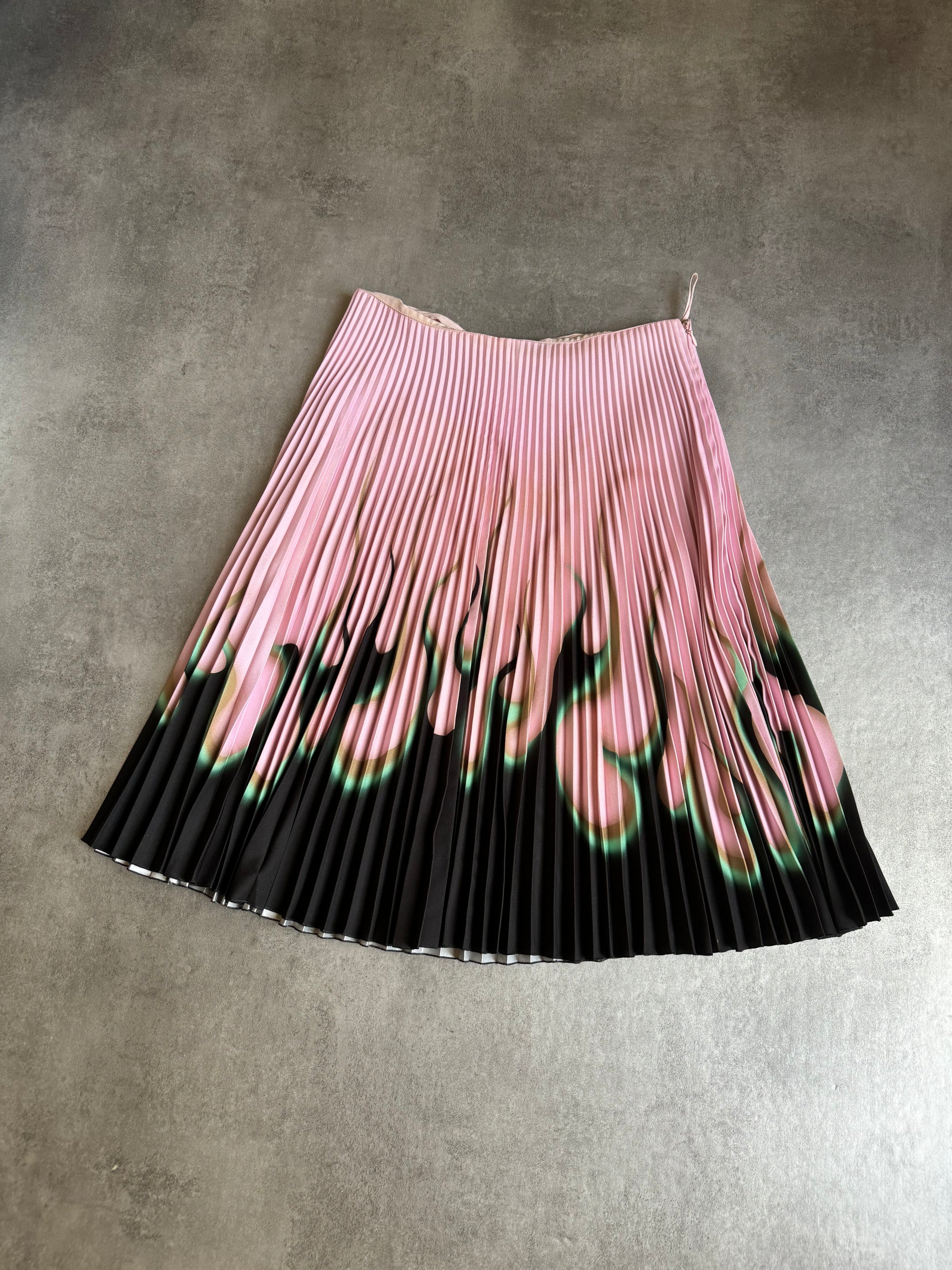 SS2012 Prada Pleated Flame Skirt Pink Black & Green (S) - 9