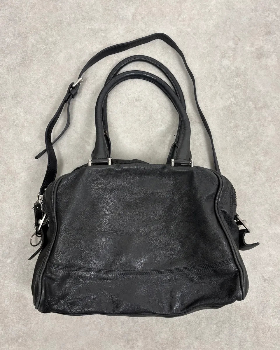 2000s Diesel Black Dual Zippers Leather Messenger Bag kjPiZxM 0