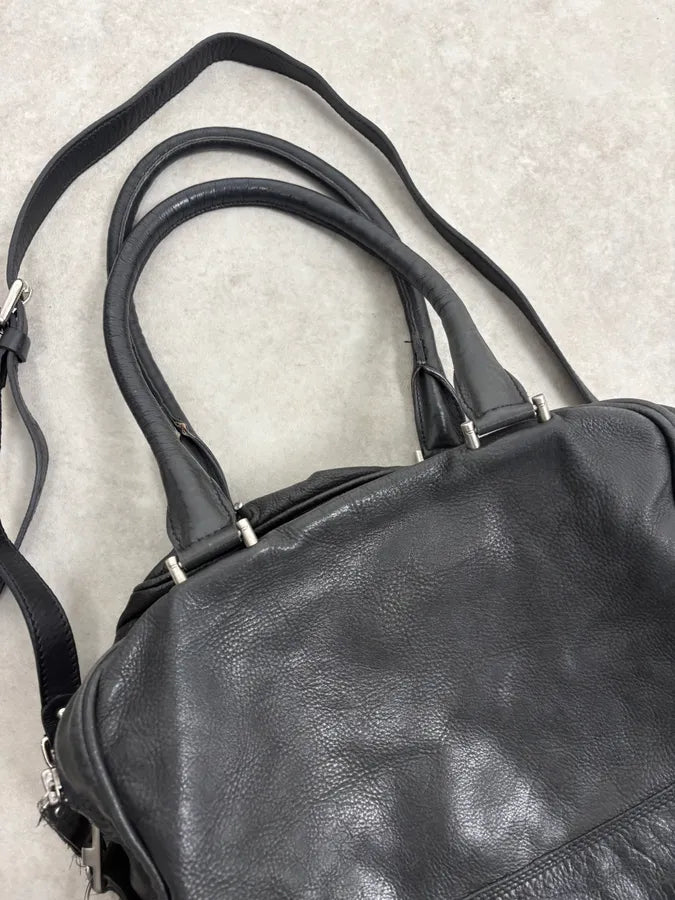 2000s Diesel Black Dual Zippers Leather Messenger Bag kjPiZxM 4