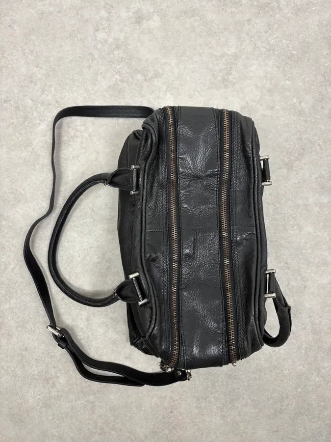 2000s Diesel Black Dual Zippers Leather Messenger Bag kjPiZxM 8
