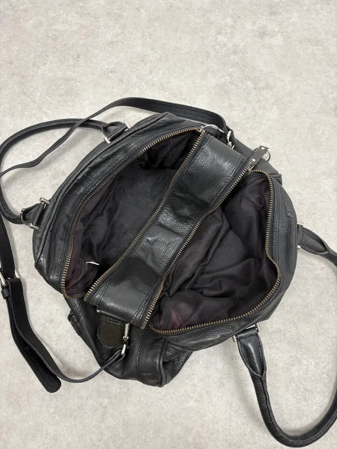 2000s Diesel Black Dual Zippers Leather Messenger Bag kjPiZxM 7