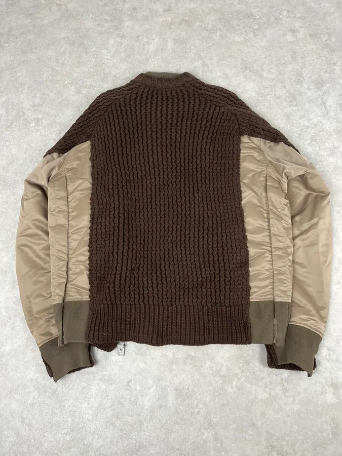 Sacai Hybrid Wool Nylon Brown Bomber Jacket kWRZMxt 6