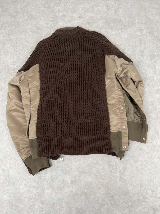 Sacai Hybrid Wool Nylon Brown Bomber Jacket kWRZMxt 7