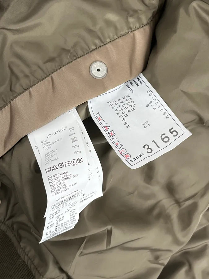 Sacai Hybrid Wool Nylon Brown Bomber Jacket kWRZMxt 12