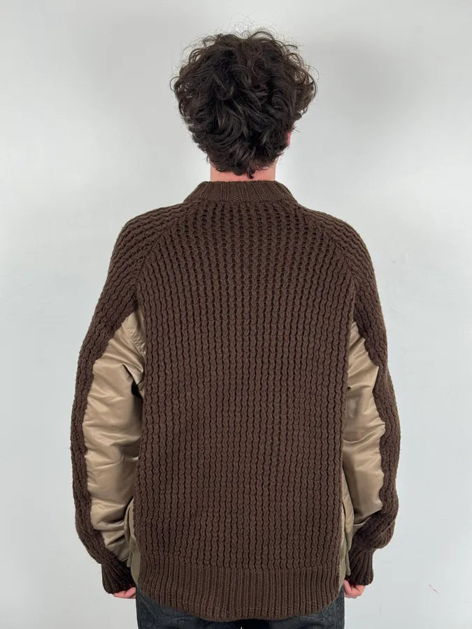 Sacai Hybrid Wool Nylon Brown Bomber Jacket kWRZMxt 2