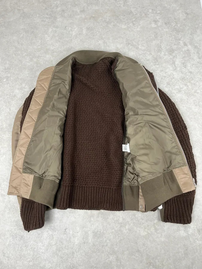 Sacai Hybrid Wool Nylon Brown Bomber Jacket kWRZMxt 9