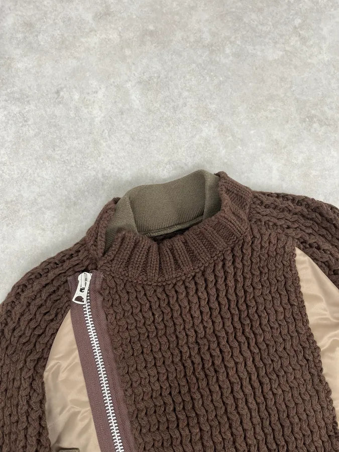 Sacai Hybrid Wool Nylon Brown Bomber Jacket kWRZMxt 4