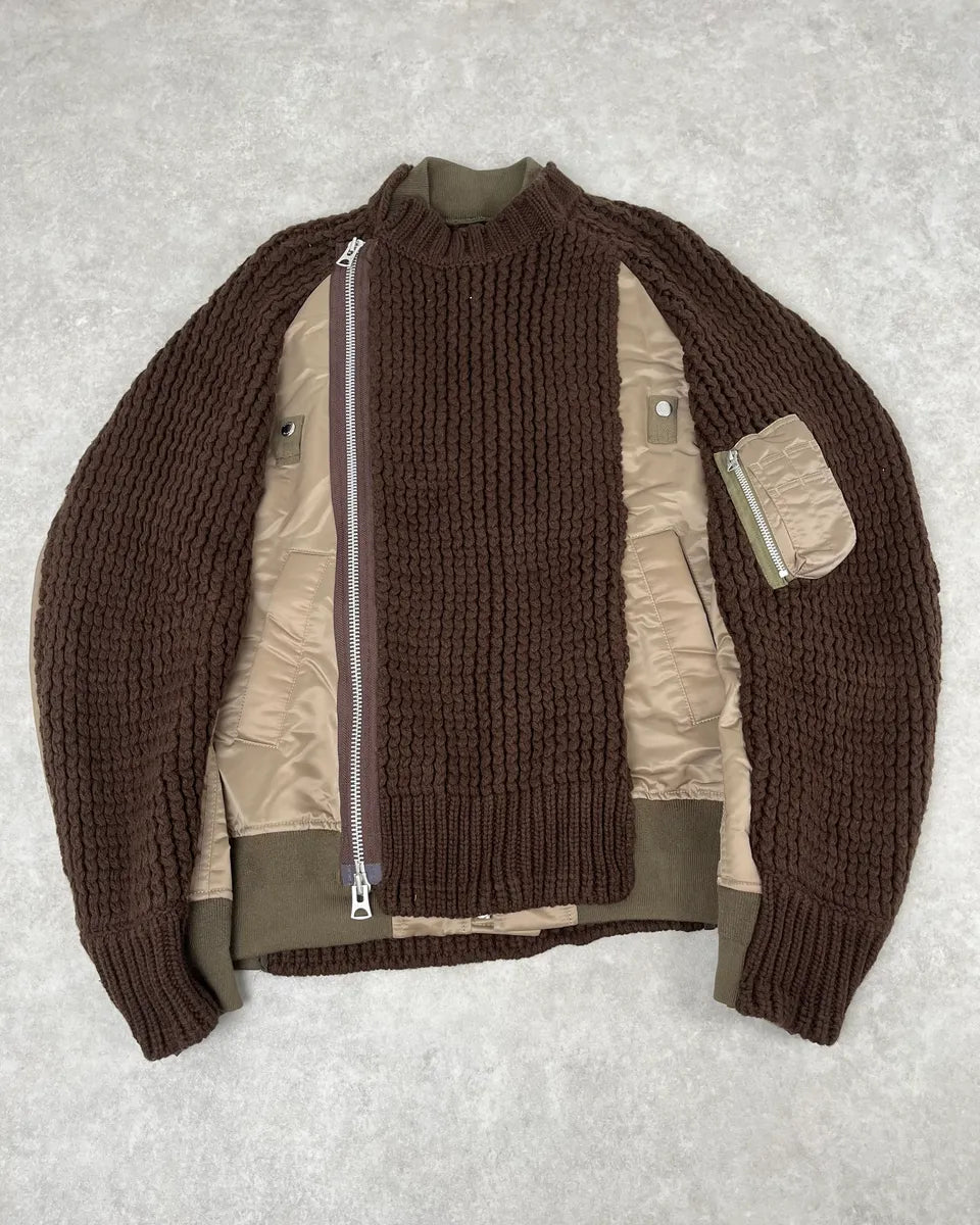 Sacai Hybrid Wool Nylon Brown Bomber Jacket kWRZMxt 0