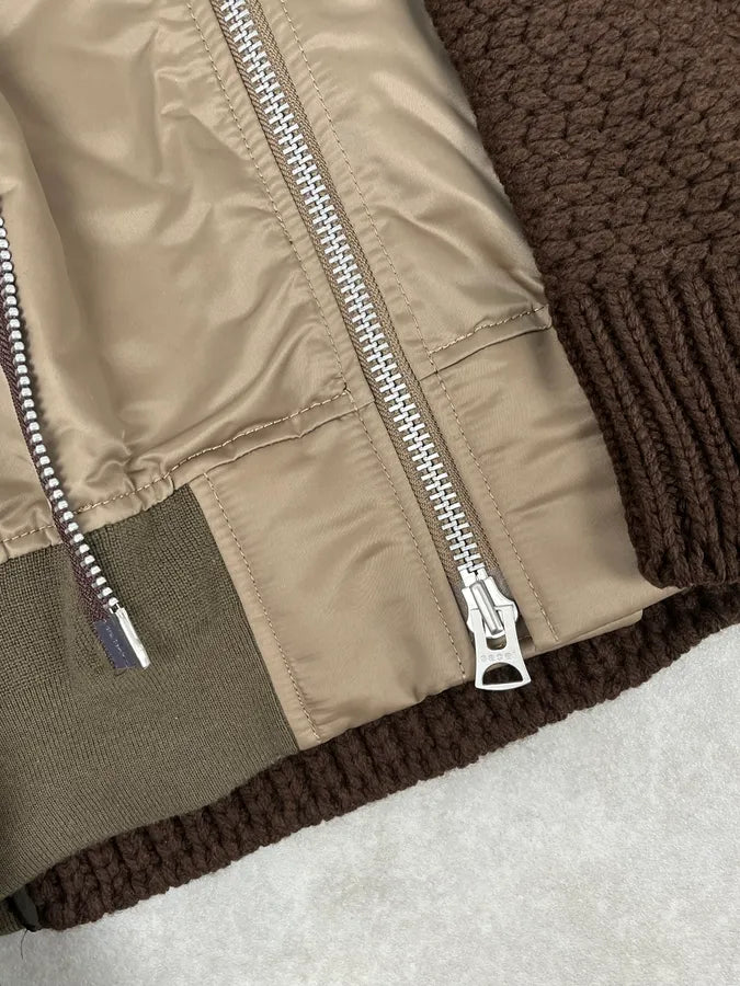 Sacai Hybrid Wool Nylon Brown Bomber Jacket kWRZMxt 10