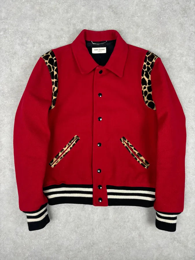 AW2014 Saint Laurent Cheetah Red Pony Hair Teddy Jacket QwFDBgK 0