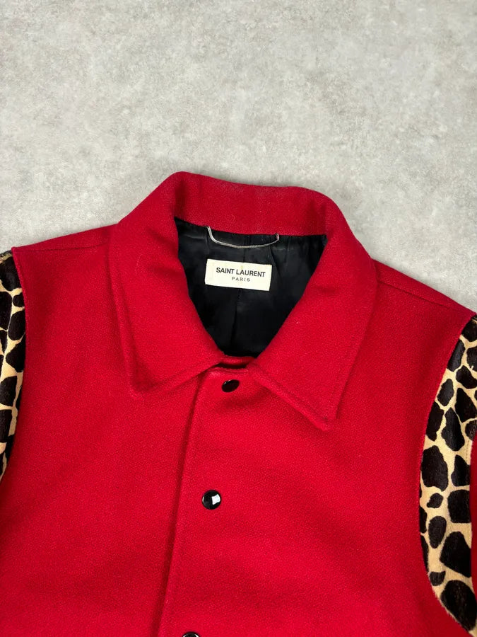 AW2014 Saint Laurent Cheetah Red Pony Hair Teddy Jacket QwFDBgK 4