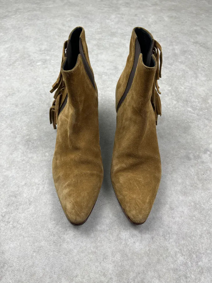 2010s Saint Laurent Beige Suede Leather Fringe Boots oZiXCQZ 1