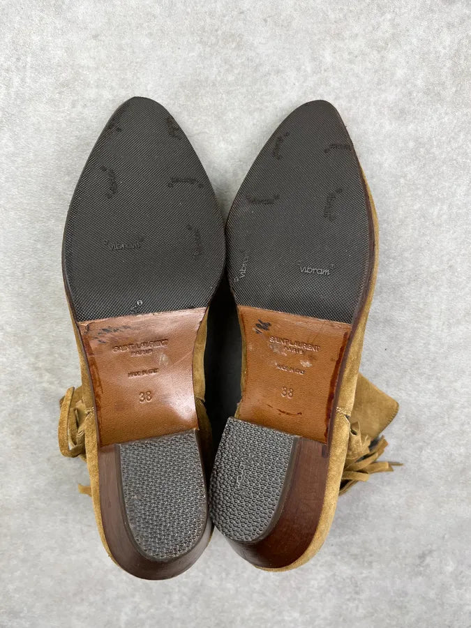 2010s Saint Laurent Beige Suede Leather Fringe Boots oZiXCQZ 6