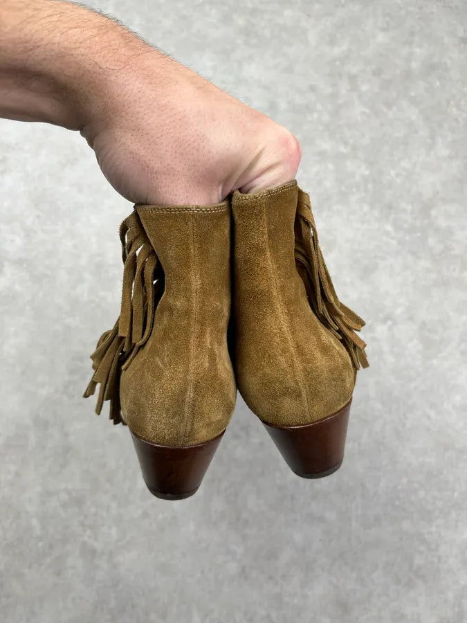 2010s Saint Laurent Beige Suede Leather Fringe Boots oZiXCQZ 5