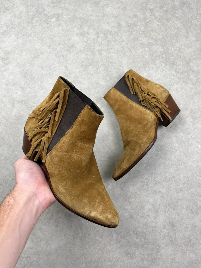 2010s Saint Laurent Beige Suede Leather Fringe Boots oZiXCQZ 0