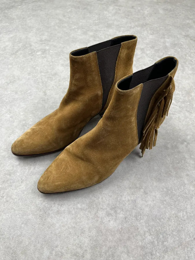 2010s Saint Laurent Beige Suede Leather Fringe Boots oZiXCQZ 2