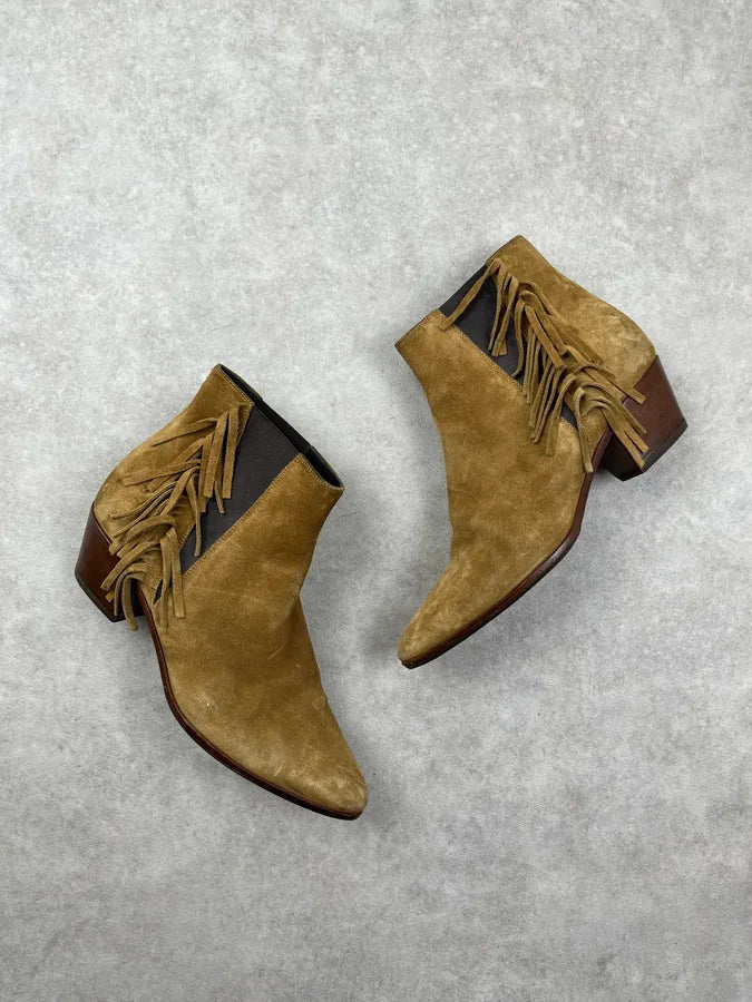 2010s Saint Laurent Beige Suede Leather Fringe Boots oZiXCQZ 3