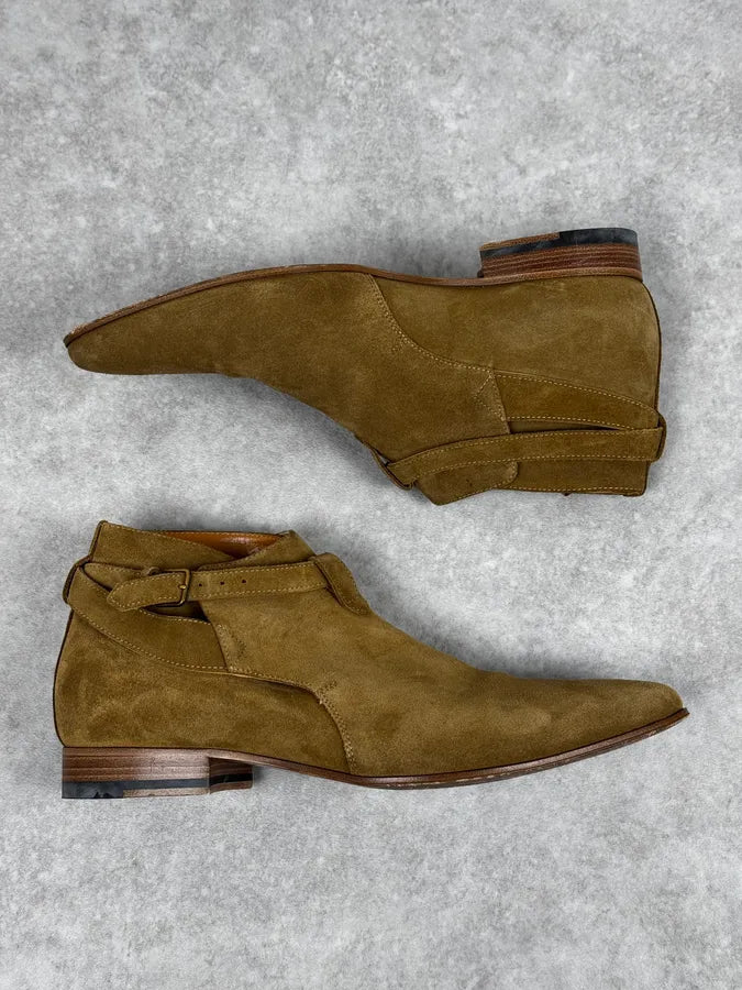 Saint Laurent Beige Suede Leather Buckle Boots sjAqXBY 1