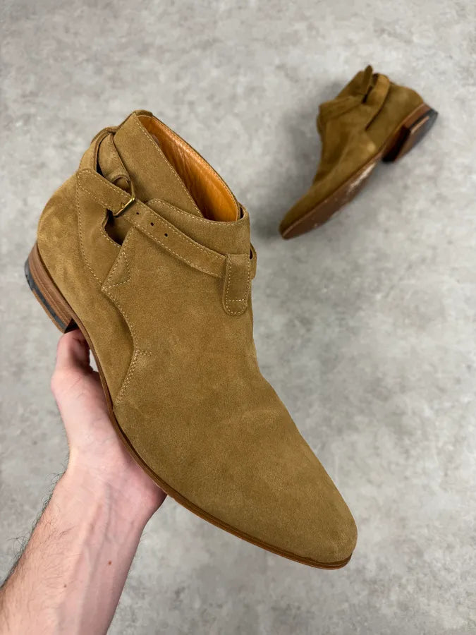 Saint Laurent Beige Suede Leather Buckle Boots sjAqXBY 0