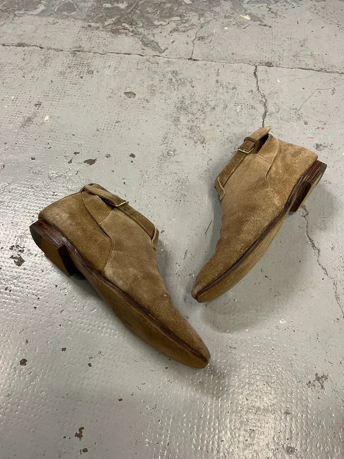 Saint Laurent Beige Suede Strap Camel Leather Boots EvJoKYp 1