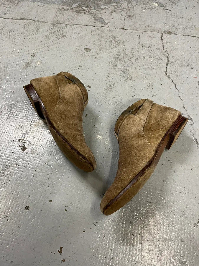 Saint Laurent Beige Suede Strap Camel Leather Boots EvJoKYp 2