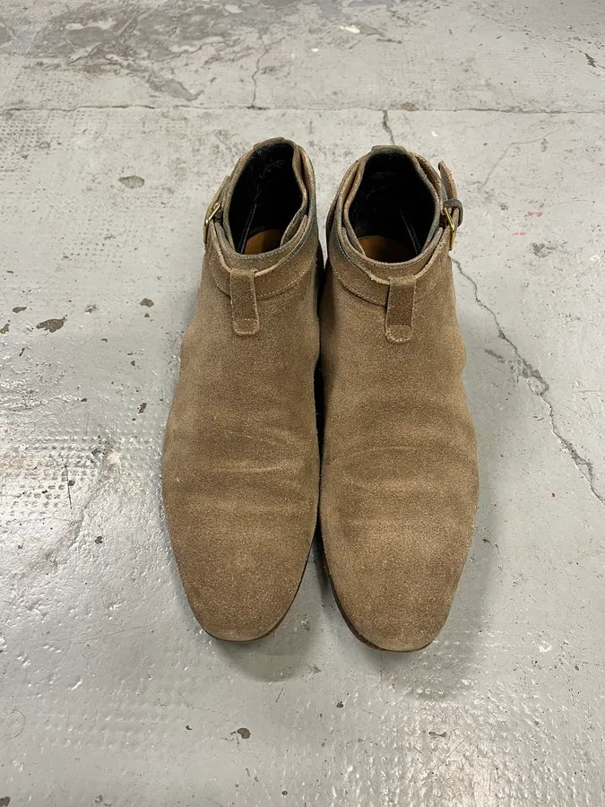 Saint Laurent Beige Suede Strap Camel Leather Boots EvJoKYp 3