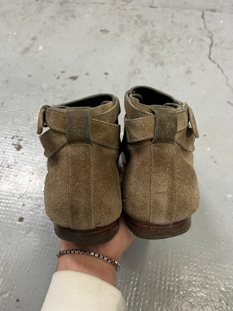 Saint Laurent Beige Suede Strap Camel Leather Boots EvJoKYp 4