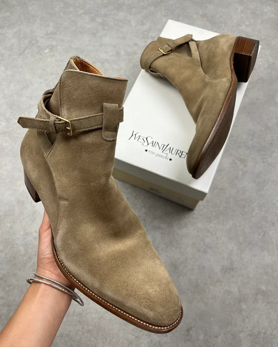 Saint Laurent Beige Wyatt Jodhpur Suede Leather Boots QIrMajw 0