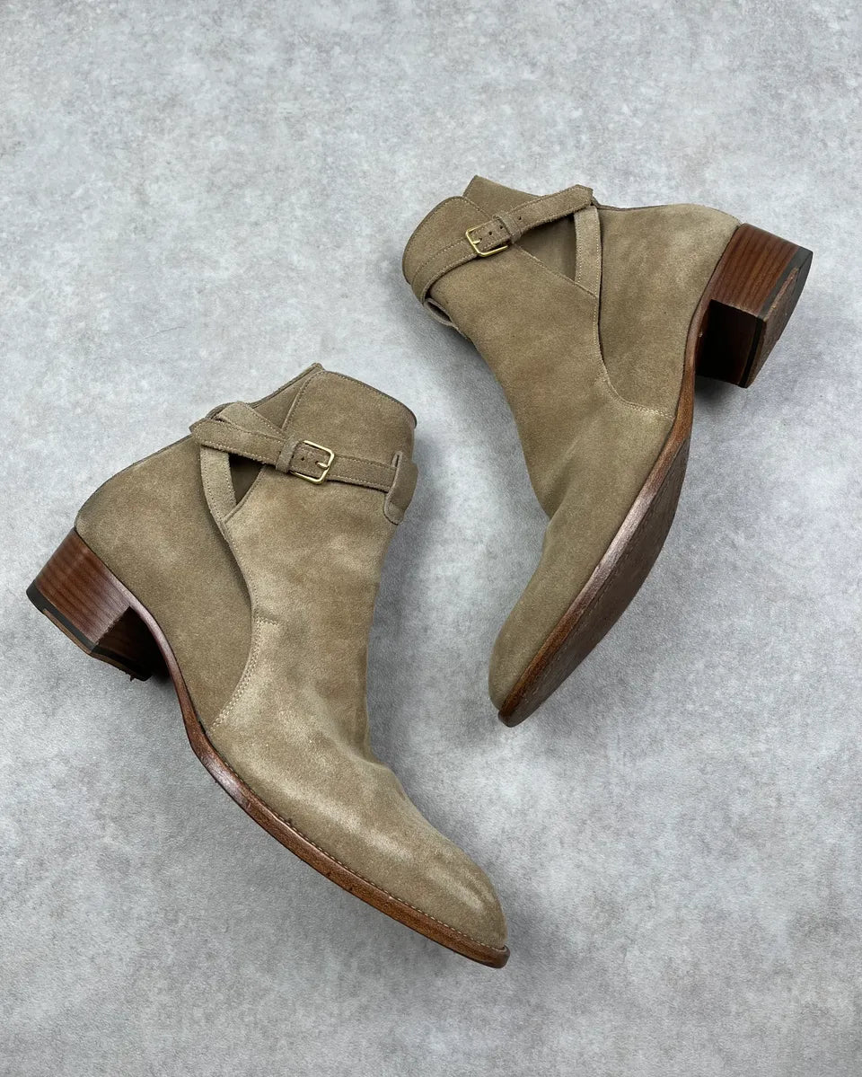 Saint Laurent Beige Wyatt Jodhpur Suede Leather Boots QIrMajw 1