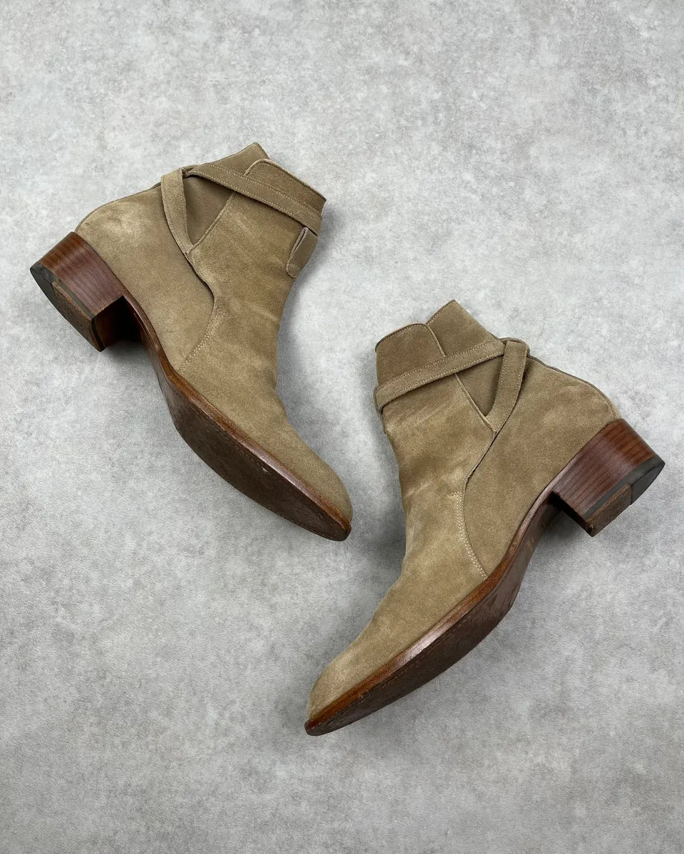 Saint Laurent Beige Wyatt Jodhpur Suede Leather Boots QIrMajw 2