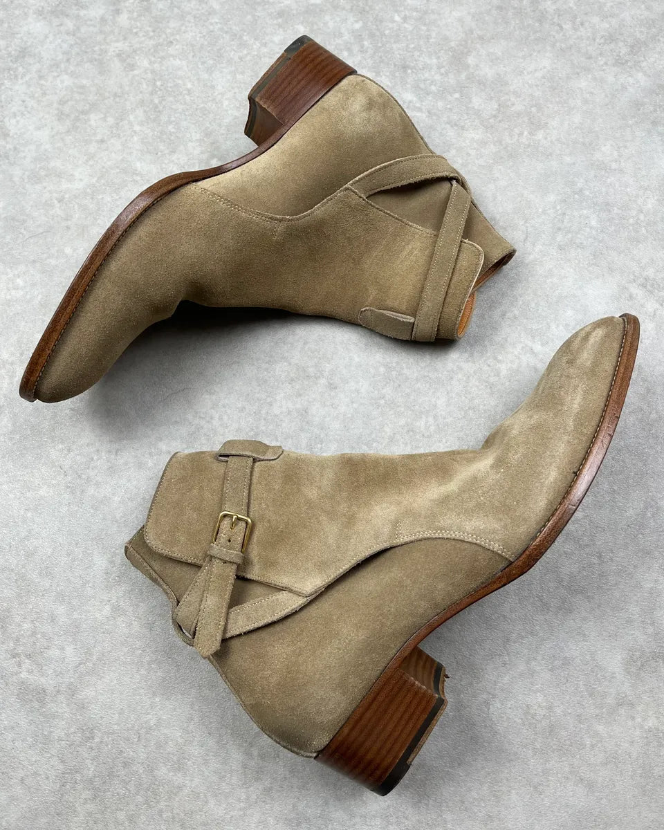 Saint Laurent Beige Wyatt Jodhpur Suede Leather Boots QIrMajw 3